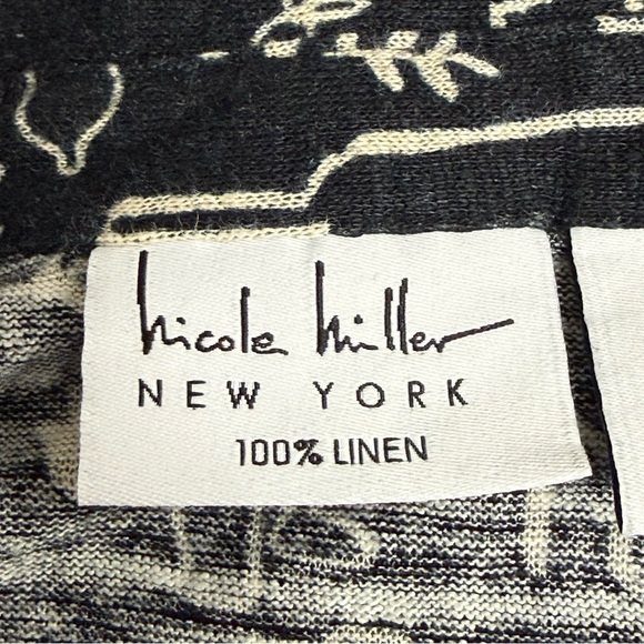 Nicole Miller Linen Top Black White Print V Neck Blouse Lightweight Size L - Picture 7 of 10